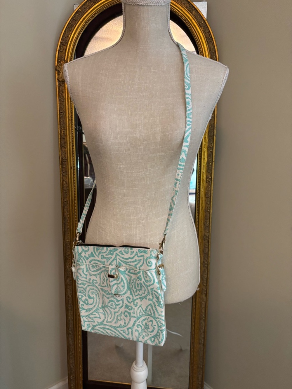 Scout Patterned Crossbody Bag in Aqua and White